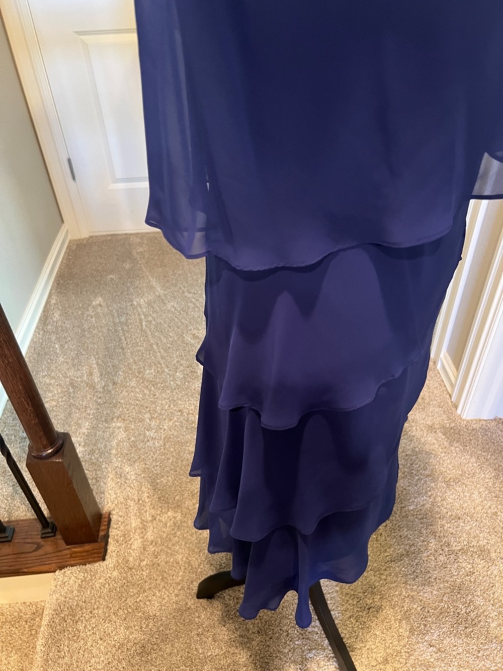 Elegant Royal Blue Tiered Chiffon Midi Dress with Embellished Straps - Picture 6 of 10